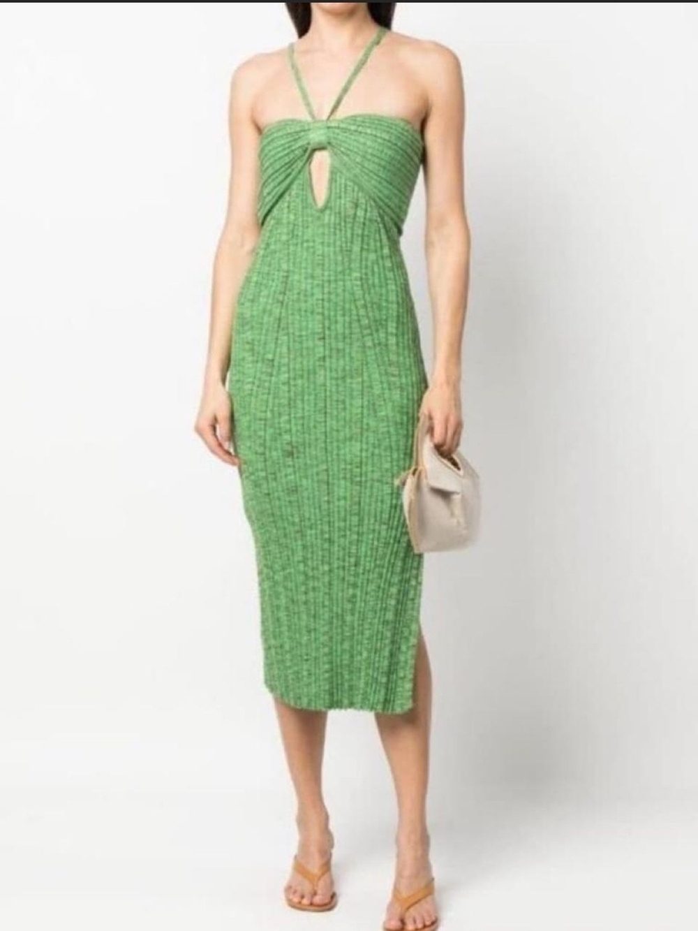 cult gaia green ribbed halter midi dress